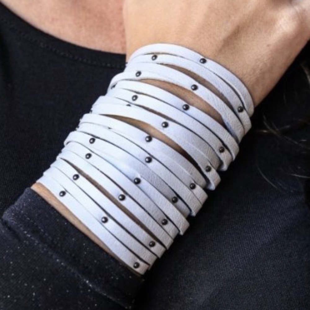 L&B Studded Cuff Bracelet - White